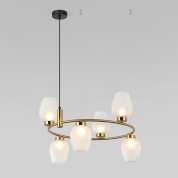 подвесная люстра с пятью стеклянными плафонами на кольцевом основании