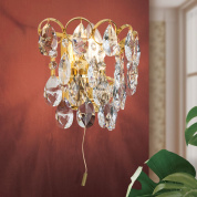 декоративное настенное бра с россыпью кристаллов в золотистом корпусе