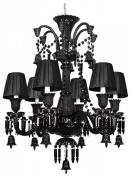 подвесная люстра с черными абажурами и хрустальными подвесками