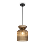 подвесной светильник с цилиндрическим абажуром из рифлёного стекла на чёрном основании