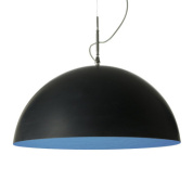 подвесная люстра с полусферическим тёмным плафоном и голубым внутренним покрытием
