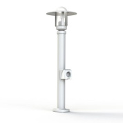 садовый светильник белого цвета с круглым плафоном и встроенной розеткой