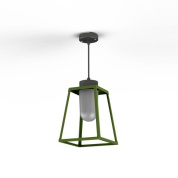 потолочный светильник зелёного цвета с металлическим каркасом и цилиндрическим плафоном