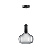 подвесной светильник с прозрачным стеклянным плафоном и черной подвесной штангой