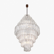 каскадная люстра-колонна с вытянутыми стеклянными элементами на подвесе