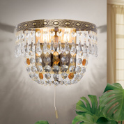 двухламповое настенное бра с каскадом кристаллов в патинированном корпусе