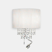 настенное бра с текстильным абажуром и подвесками из хрусталя