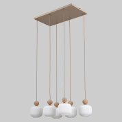 подвесная люстра с шестью плафонами на прямоугольной потолочной планке