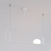 подвесной линейный светильник с полусферическим плафоном на изогнутом подвесе