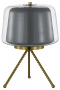 настольная лампа с затемнённым стеклянным плафоном и треножным основанием