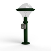 садовый боллард с розеткой и полусферическим плафоном зелёного цвета