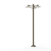 двухрожковый фонарный уличный столб с прозрачными плафонами и бронзовой стойкой