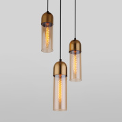 подвесной светильник с тремя цилиндрическими прозрачными стеклянными плафонами на подвесах