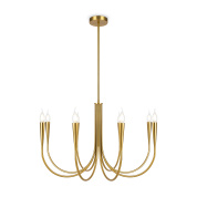 восьмирожковая люстра подвесная из латуни с плавно изогнутыми держателями