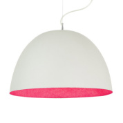 подвесная люстра с купольным плафоном белого цвета и розовой внутренней отделкой