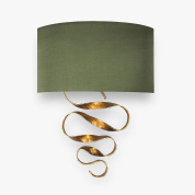 настенный светильник с тканевым абажуром и изогнутой металлической основой