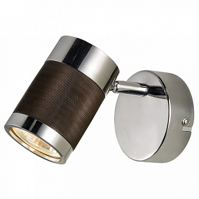 потолочный спот с цилиндрическим металлическим корпусом и отделкой под дерево