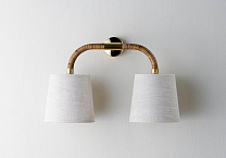 Dark Cane with Brass shown with 2 x 5.5 Downlight Fez Natural Linen and Cream Card lining