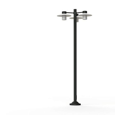 двухрожковый уличный фонарный светильник с прозрачными плафонами и тёмно-серой опорой