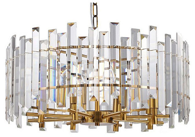 подвесной светильник с многорядными стеклянными подвесами бронза