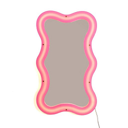 SE17166 Seletti SUPERCURVE настенное зеркало волнообразной формы с прозрачной рамой и розовой подсветкой