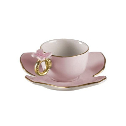 Butterfly pastel pink coffee cup & saucer чашка, Villari