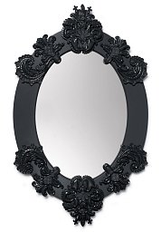 Настенное овальное зеркало с фарфоровым декором Oval Lladro, чёрная рама, лимитированная серия 01007772