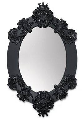 Настенное овальное зеркало с фарфоровым декором Oval Lladro, чёрная рама, лимитированная серия 01007772