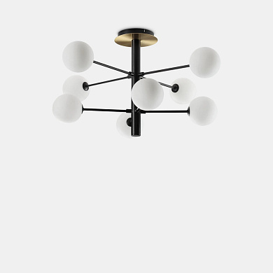 потолочный светильник с восемью белыми плафонами на чёрном металлическом основании