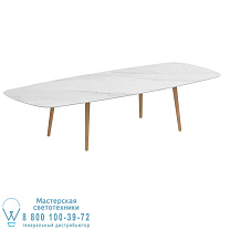 НИЗКИЙ ОБЕДЕННЫЙ СТОЛ STYLETTO 300X120CM НА НОЖКАХ ТИКА С КЕРАМИЧЕСКОЙ СТОЛЕШНИЦЕЙ BIANCO STATUARIO Royal Botania
