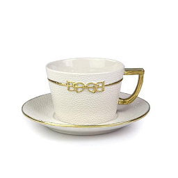 0007202-402 Villari Dressage чашка с блюдцем белая и золотая