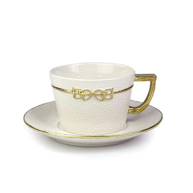 Dressage white & gold tea cup & saucer чашка, Villari