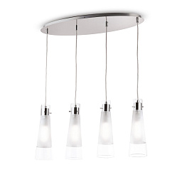 023038 Ideal lux Kuky подвесной светильник с четырьмя удлинёнными стеклянными плафонами на прямоугольной планке