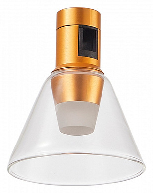 потолочный спот с прозрачным конусным плафоном и золотистым основанием для магнитного трека 48V