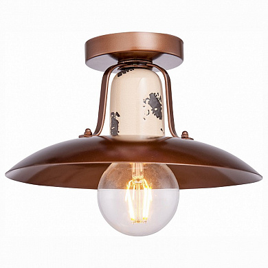 потолочный светильник с куполообразным металлическим плафоном и открытой лампой