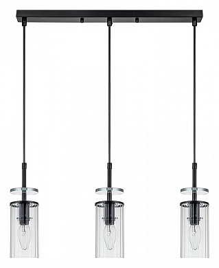 подвесной светильник с тремя цилиндрическими плафонами на прямоугольной штанге хром