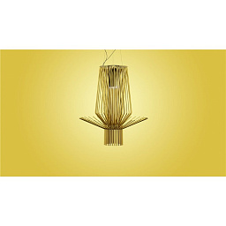FN1690173-10_71 Foscarini Allegretto Assai подвесной светильник с каркасом из золотистых прутьев и глянцевой отделкой