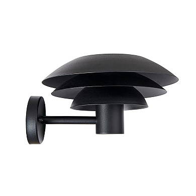 уличный настенный светильник с многослойным металлическим плафоном дисковой формы