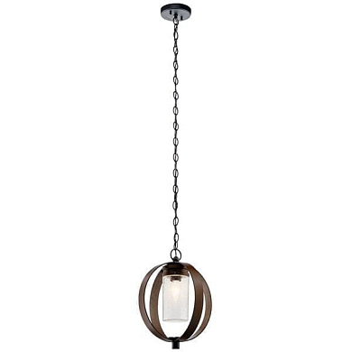 Grand Bank 15" 1 Light Hanging Light Auburn Stained Wood and Distressed Black Metal уличный подвесной светильник 59069AUB Kichler