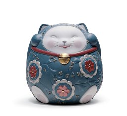 Фарфоровая статуэтка кошки манэки-нэко Maneki Neko II Lladro, синий 01008529