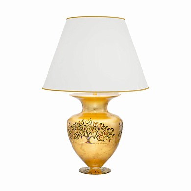 настольная лампа с круглым абажуром на орнаментальном основании