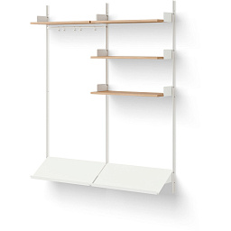 41939 New Works New Works Shelving System настенная система хранения с тремя дубовыми полками на белом основании