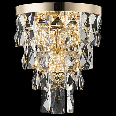 накладной потолочный светильник с каскадными кристаллами в золотом корпусе