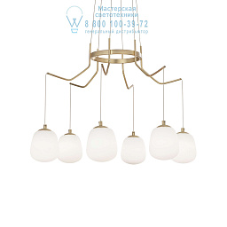 206387 Ideal lux Karousel подвесная люстра с шестью плафонами из матового стекла на латунной основе