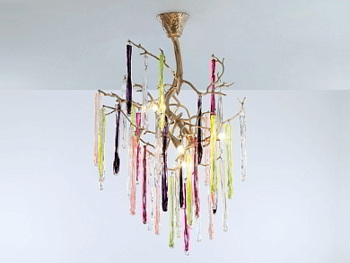потолочный светильник из бронзы с разноцветными стеклянными подвесами