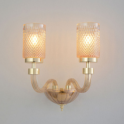 SILVESTRO AP2 AMBER Crystal Lux SILVESTRO двухрожковое настенное бра с резными стеклянными плафонами янтарного оттенка