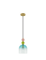 Glossy Light Green, Blue & Pink Glass Sandy Gold Metal LED E14 1x5 Watt 100-240Vol IP20 Bulb Excluded D: 16 H: 184.5 cm
