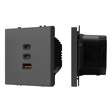 061837 Arlight Механизм розетки с быстрой USB зарядкой SCT-NOBE-MUACC-SFPL-FC-GR (65 Вт, QC3)