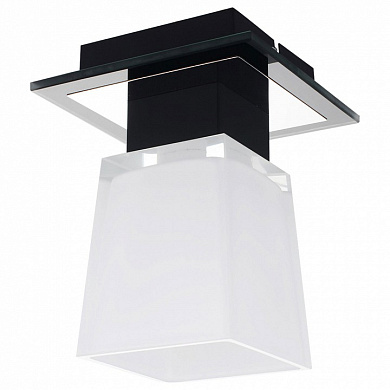 потолочный накладной светильник с кубическим матовым плафоном на металлической платформе
