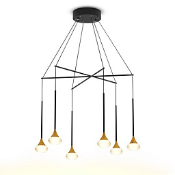 DROPS 6 30.30 BG Led Technology DROPS подвесная люстра с несколькими ниспадающими светильниками на тросах и пространственным металлическим каркасом
